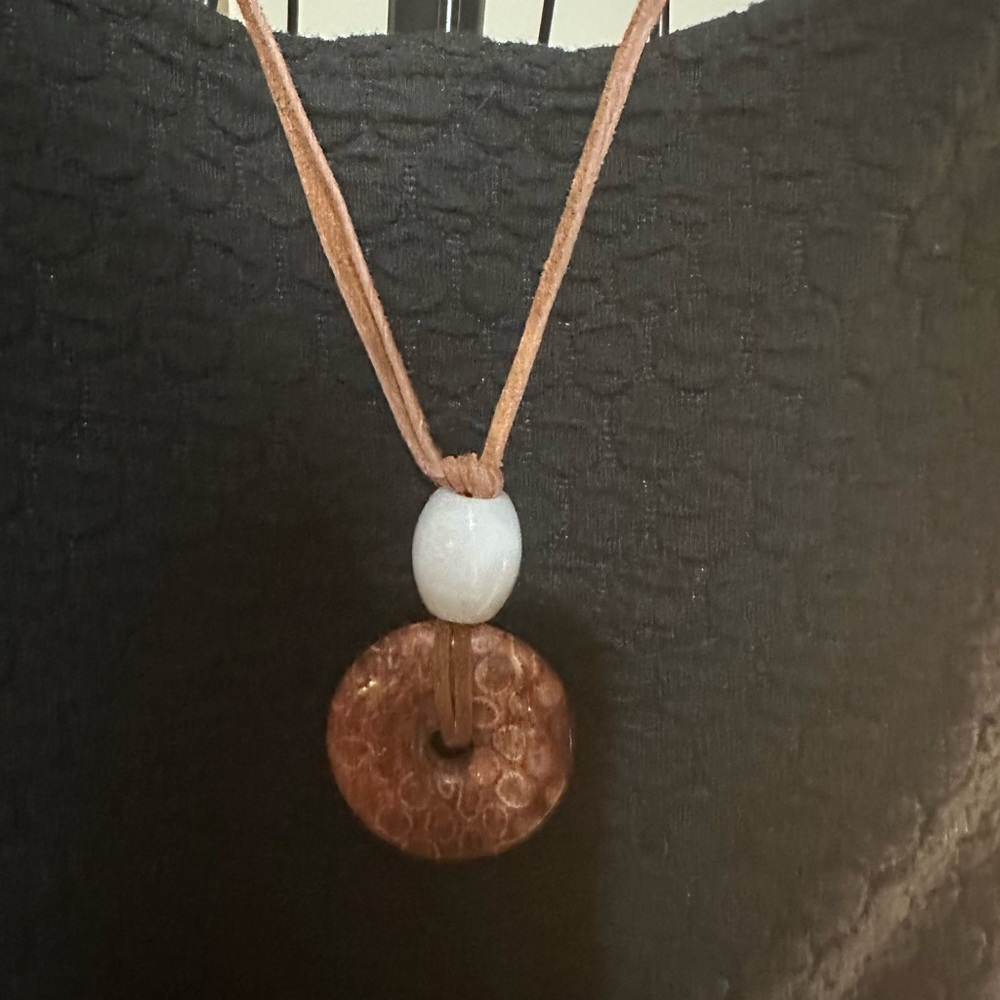 Coral Fossil Jade Donut Pendant Necklace - Picture 9 of 9